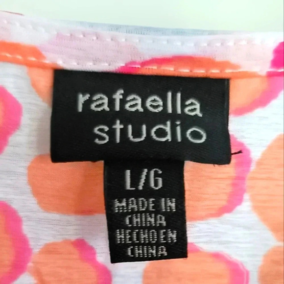 *NWT* rafaella studio Guava Spotted Ruched Ruffle Blouse Size Large - Picture 3 of 7